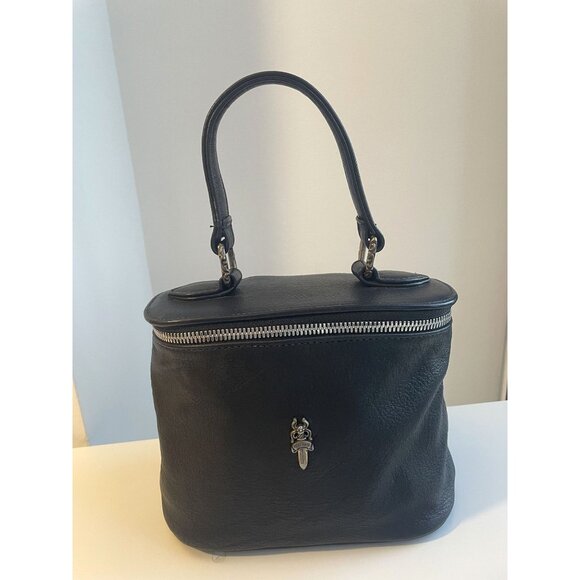 Chrome Hearts Rare Black Leather Handbag With Dual Zipper Closure & Silver Accen - Picture 1 of 14